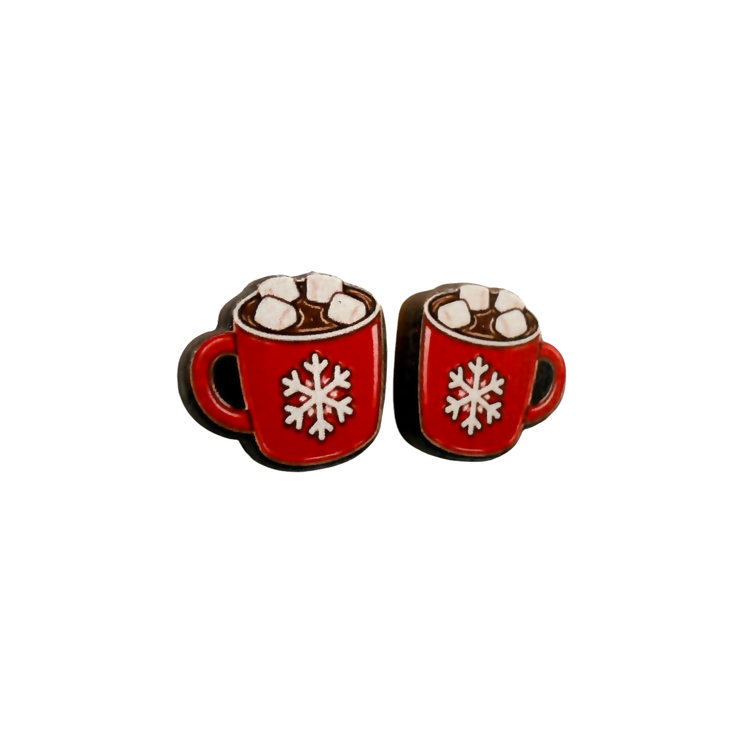 Snowflake red mug stud earrings