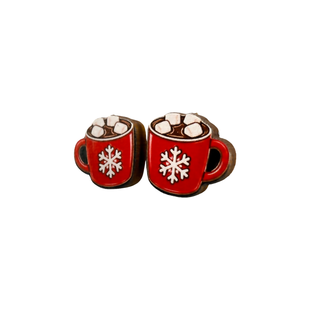 Snowflake red mug stud earrings