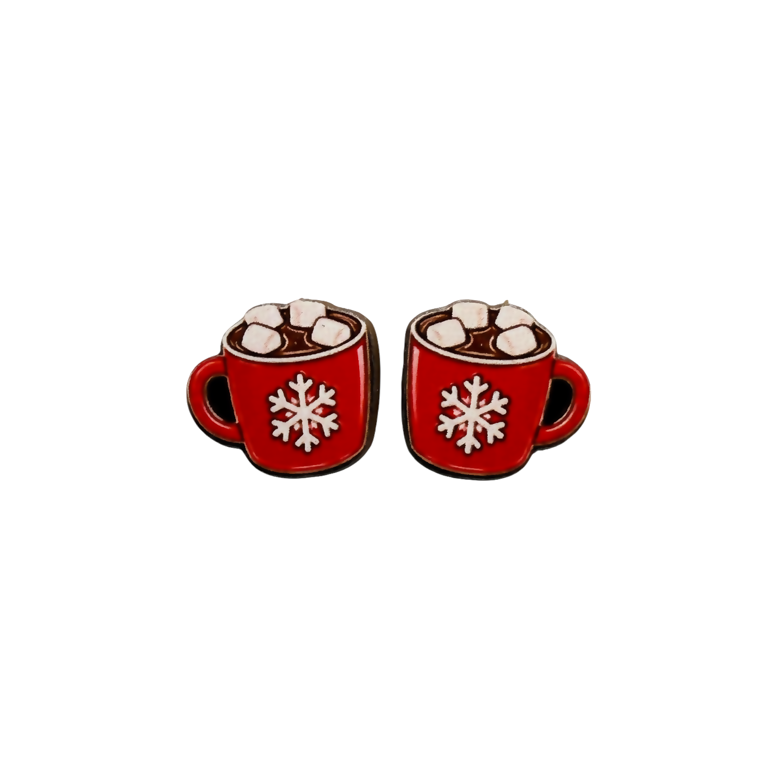 Snowflake red mug stud earrings