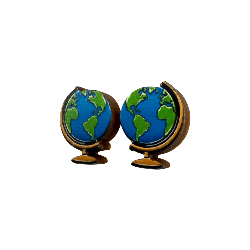 Earth globe stud earrings