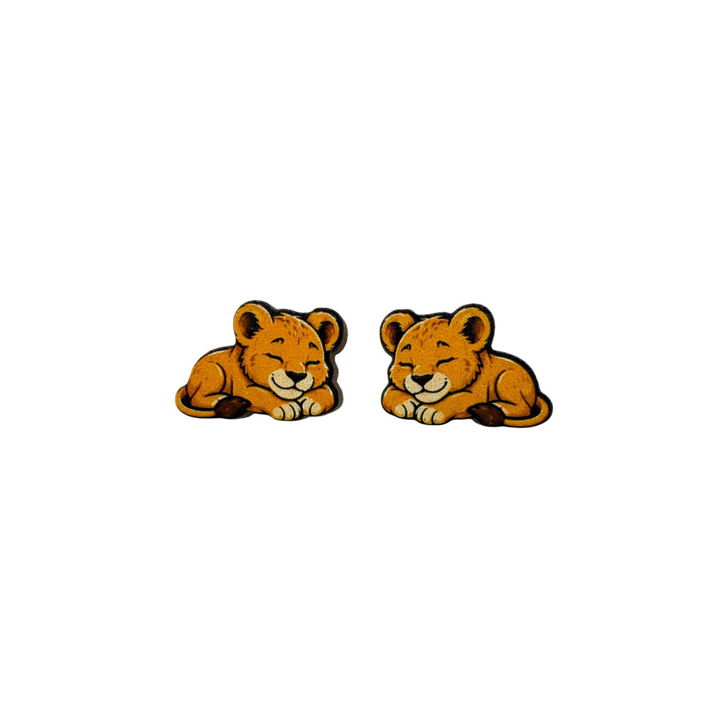 Napping Lion Cub Stud Earrings #3408
