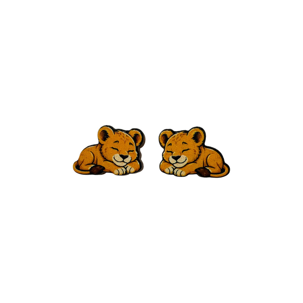 Napping Lion Cub Stud Earrings #3408