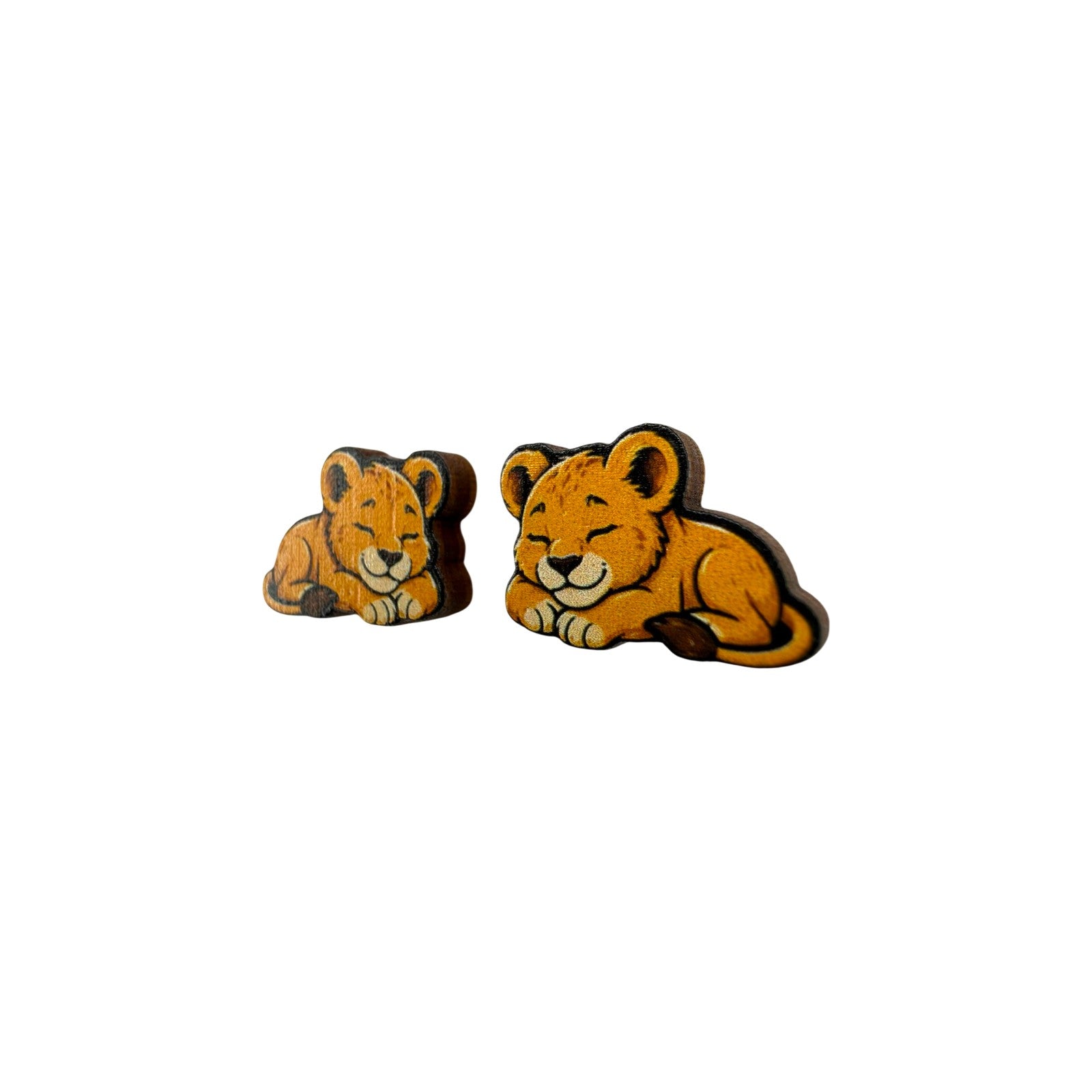 Napping Lion Cub Stud Earrings #3408