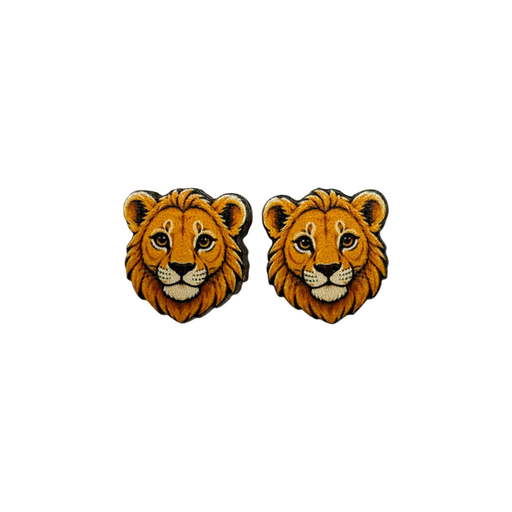 Young Lion Face Stud Earrings #3443