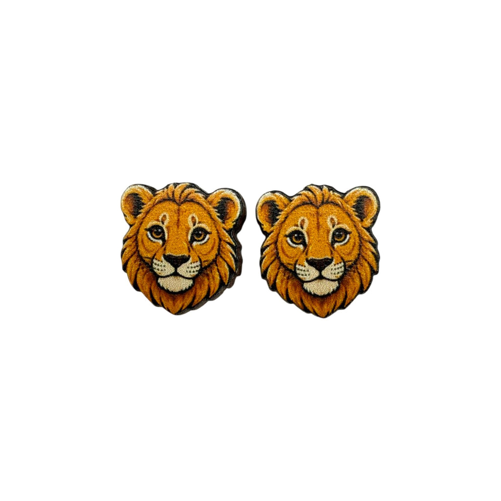 Young Lion Face Stud Earrings #3443