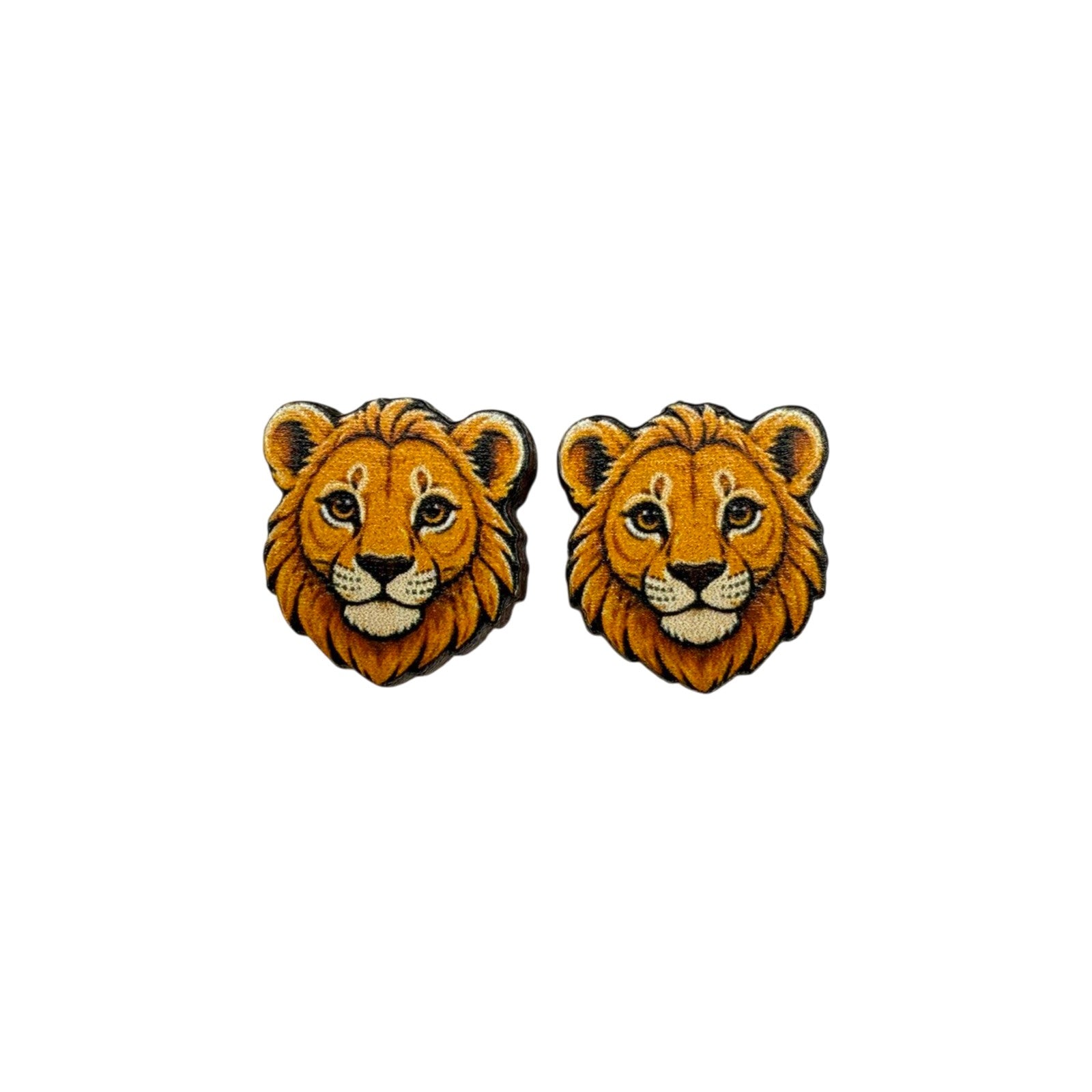 Young Lion Face Stud Earrings #3443