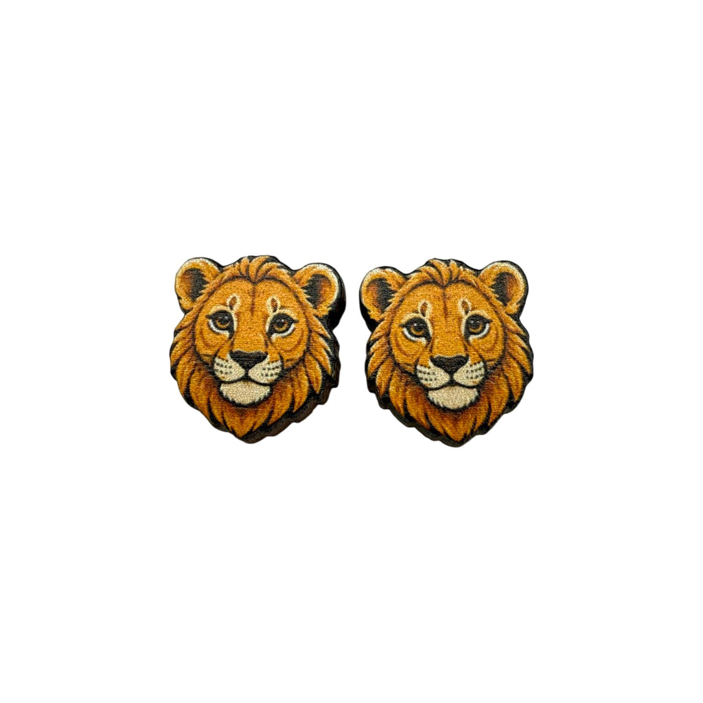 Young Lion Face Stud Earrings #3443