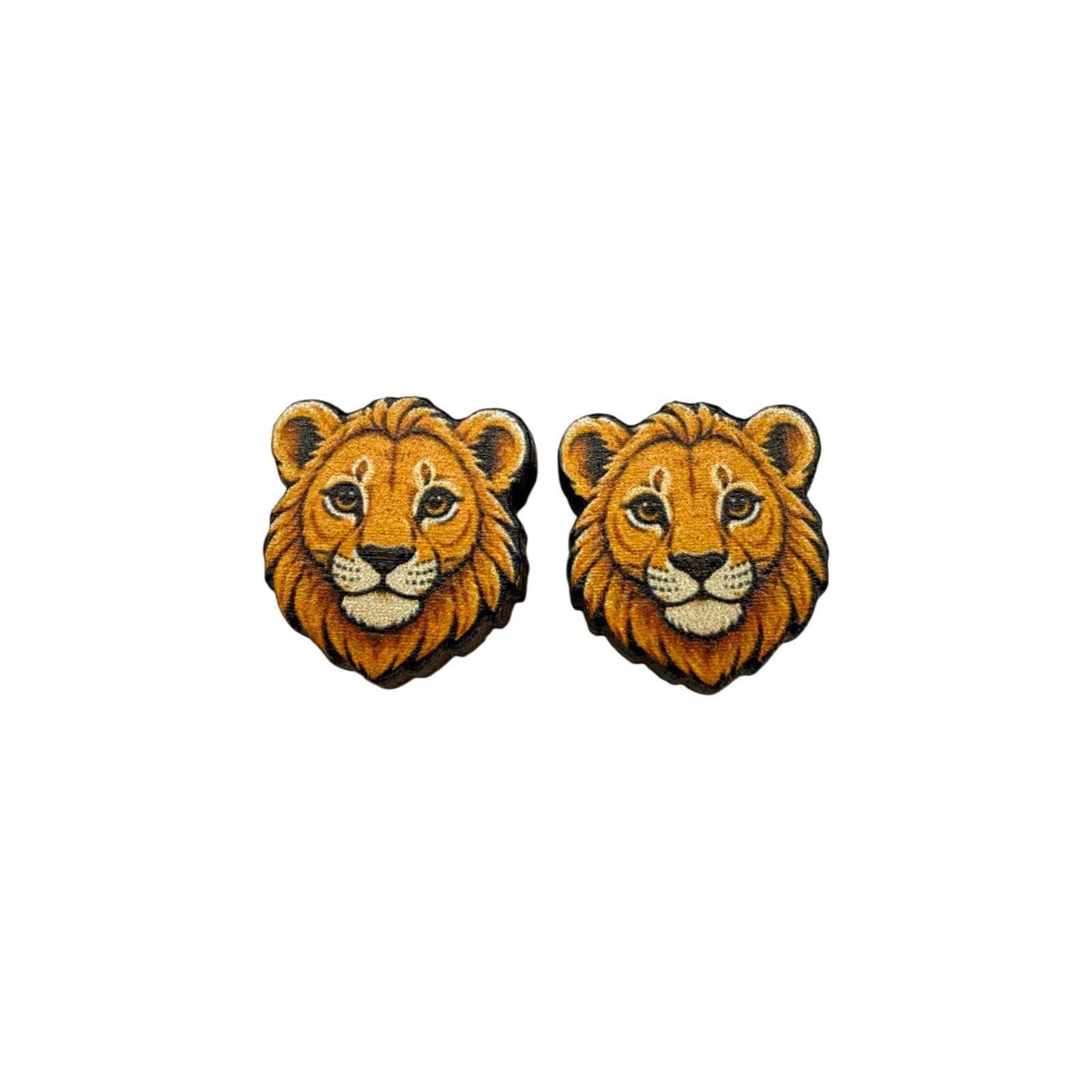 Young Lion Face Stud Earrings #3443