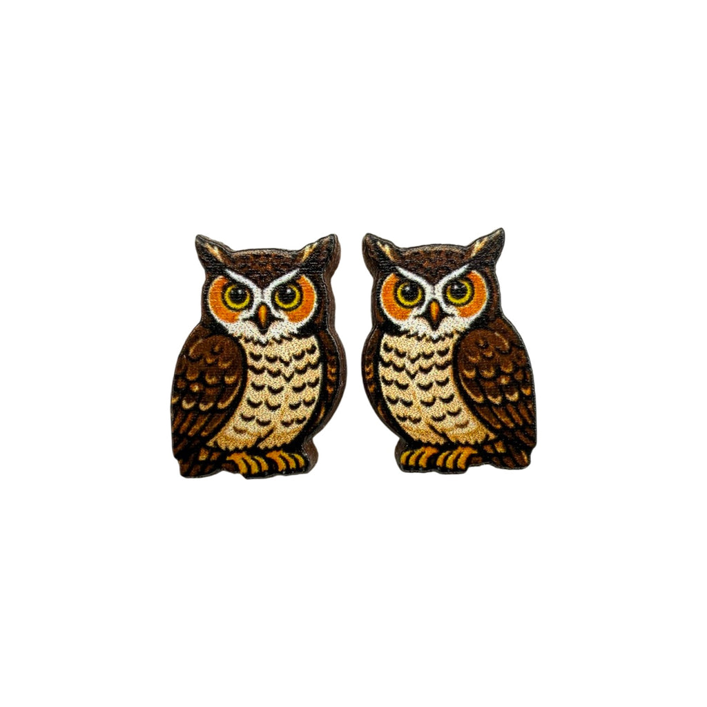 Horned Owl Stud Earrings #3474