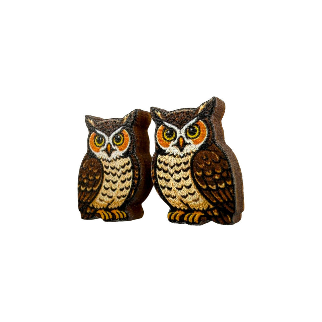 Horned Owl Stud Earrings #3474