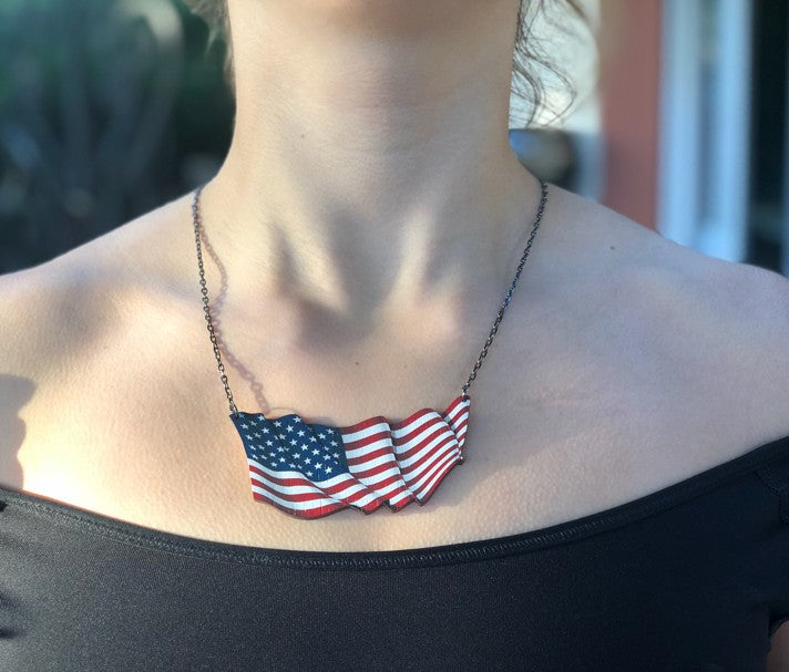 Waving American Flag Necklace #6152