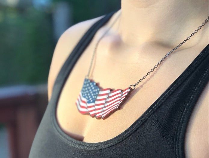 Waving American Flag Necklace #6152