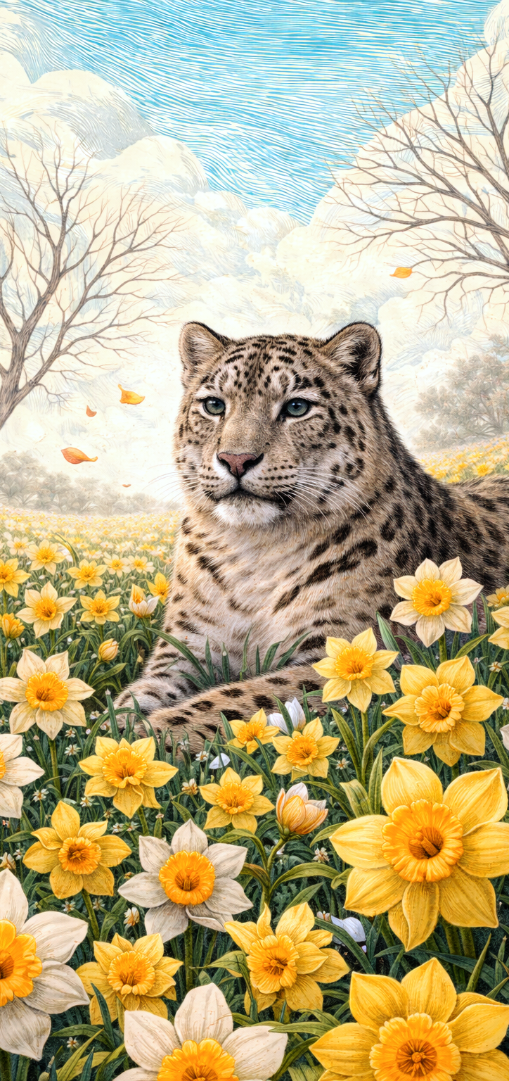 Snow Leopard Daffodils Earrings