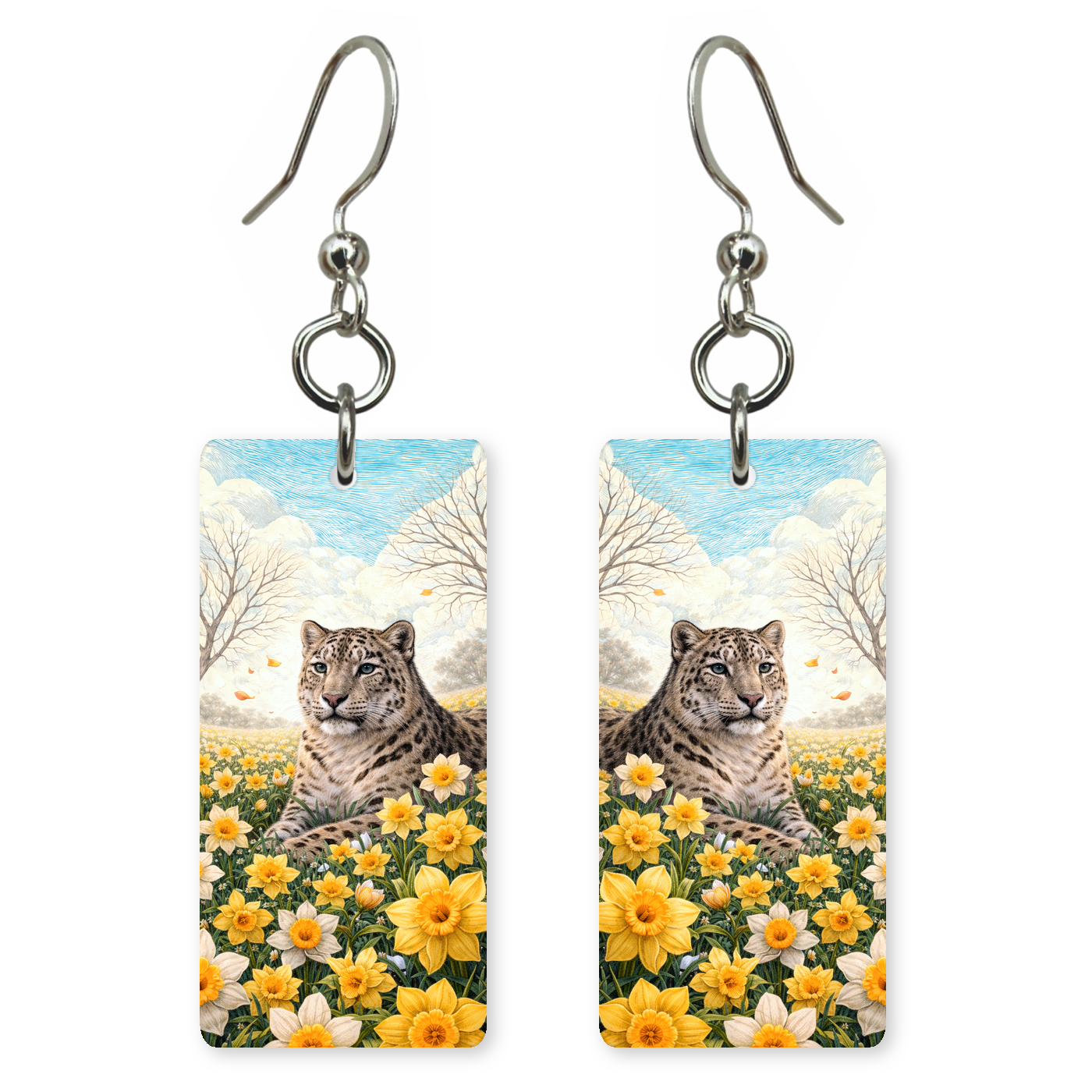 Snow Leopard Daffodils Earrings