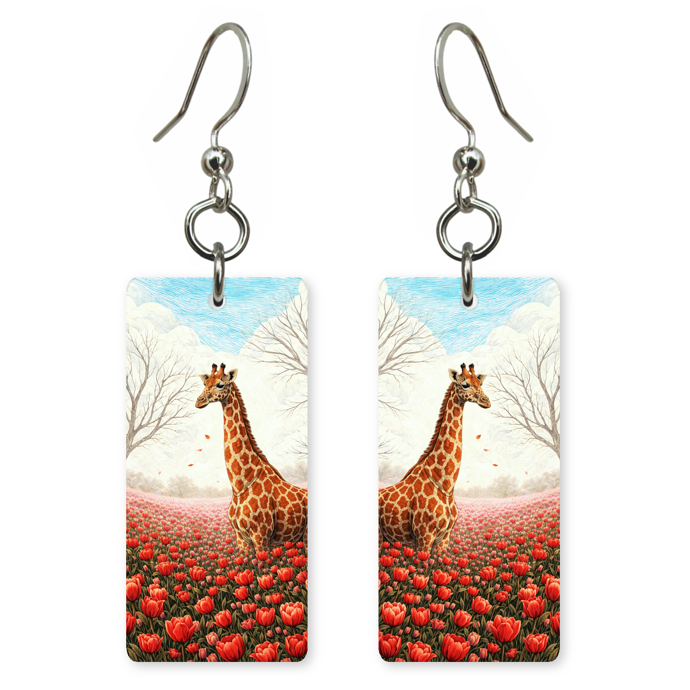 Giraffe Red Tulips Earrings