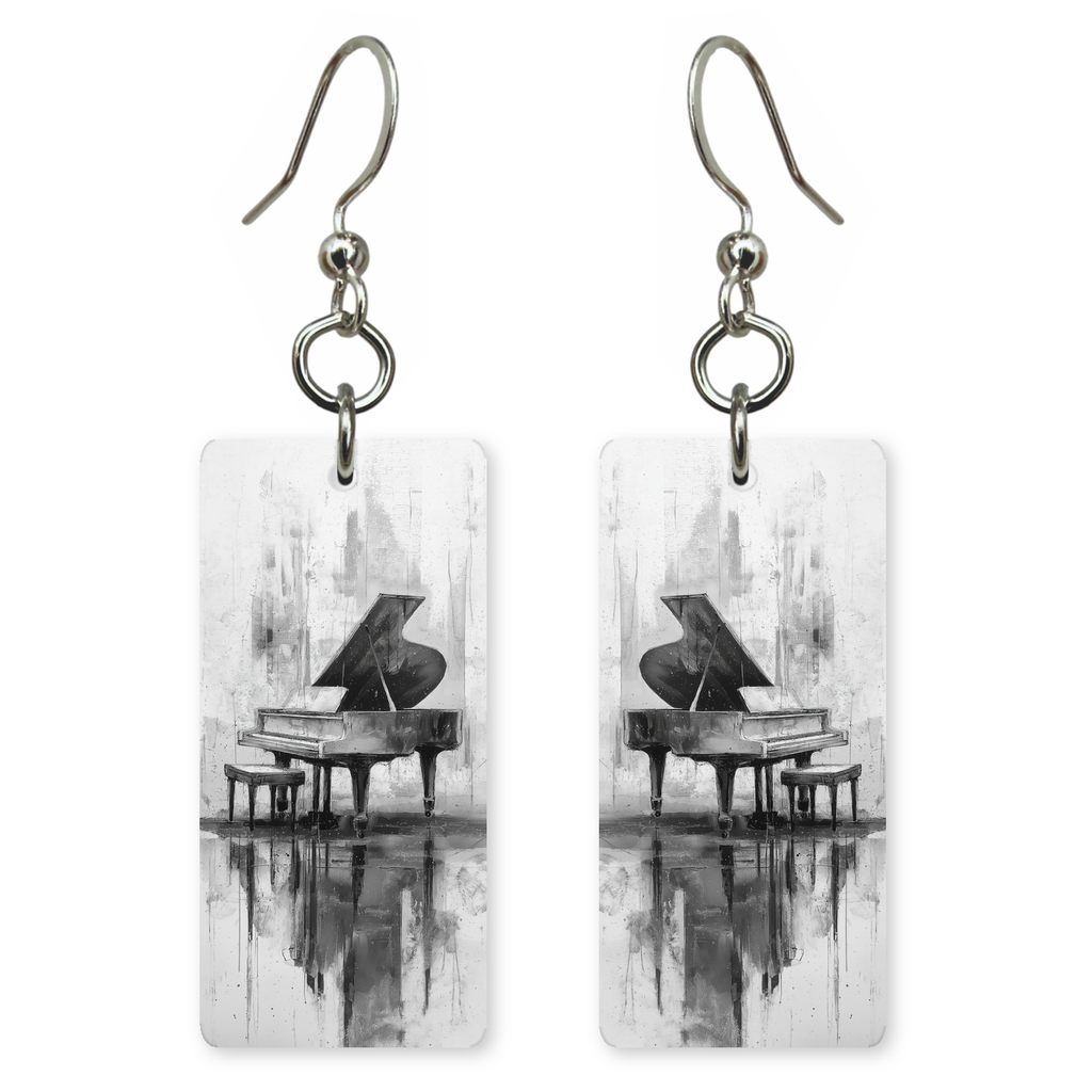 Grayscale Piano Reflection Earrings