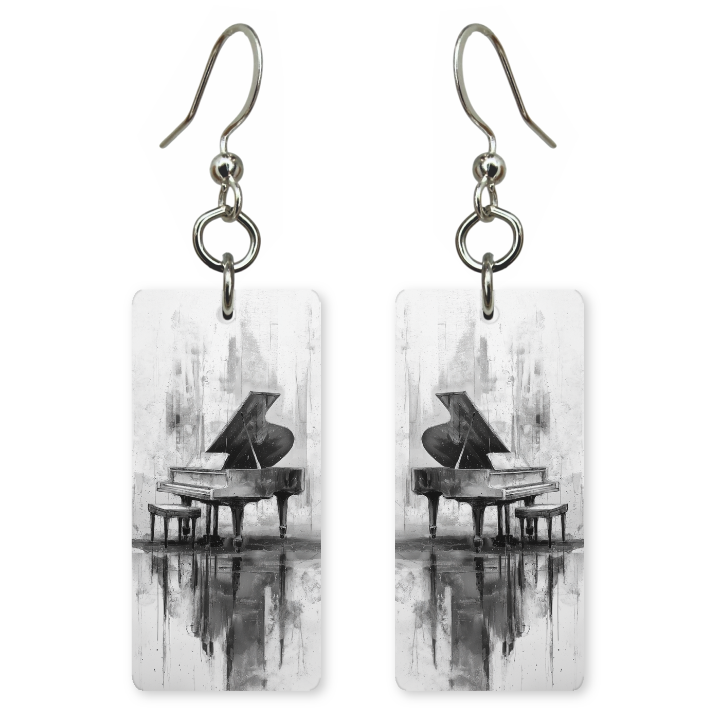 Grayscale Piano Reflection Earrings
