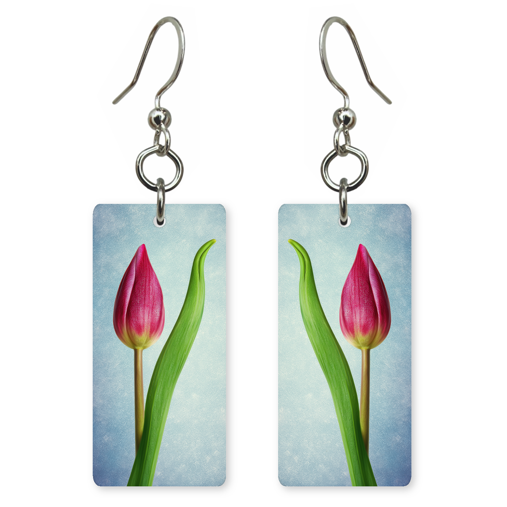 Single Pink Tulip Earrings