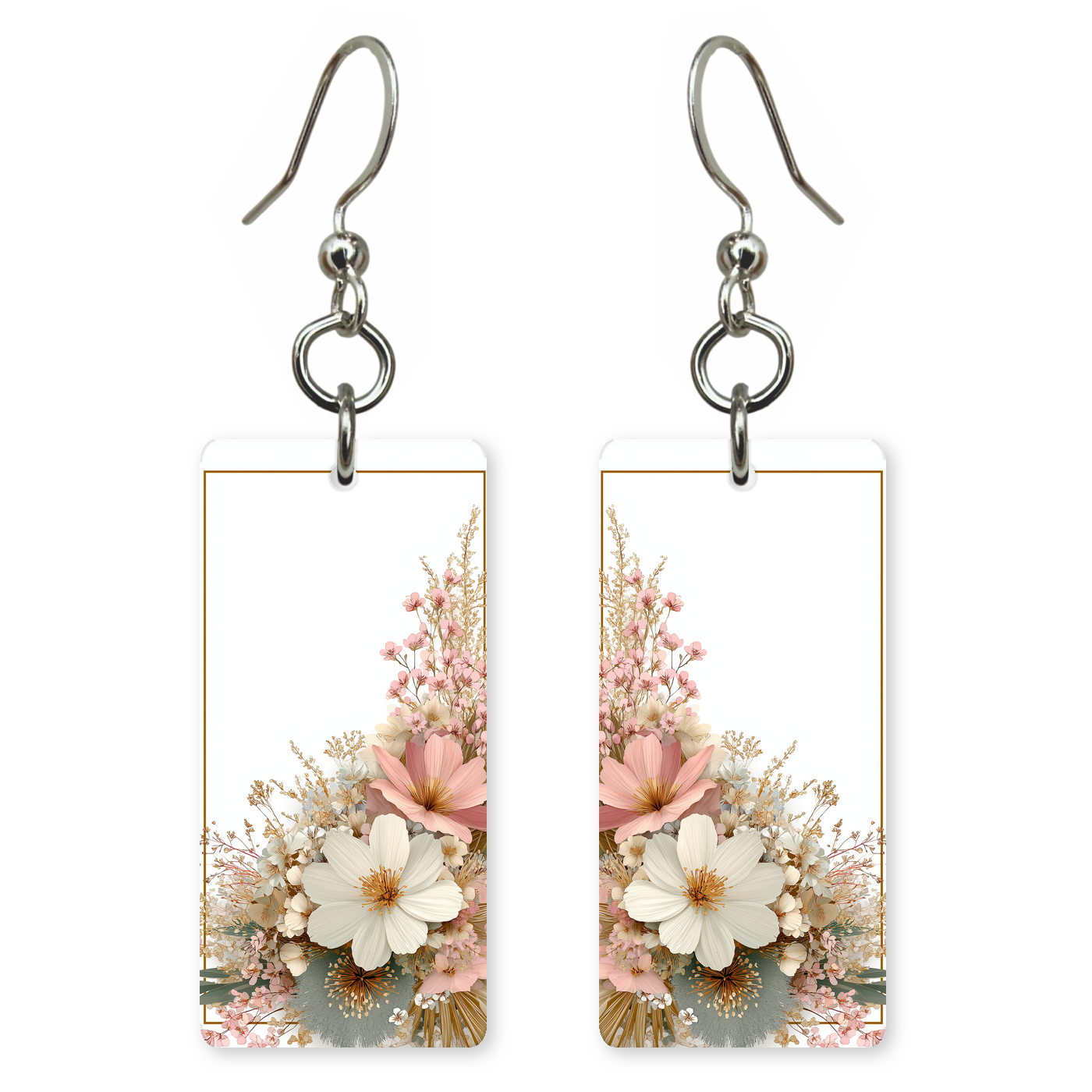 Golden Frame Floral Earrings