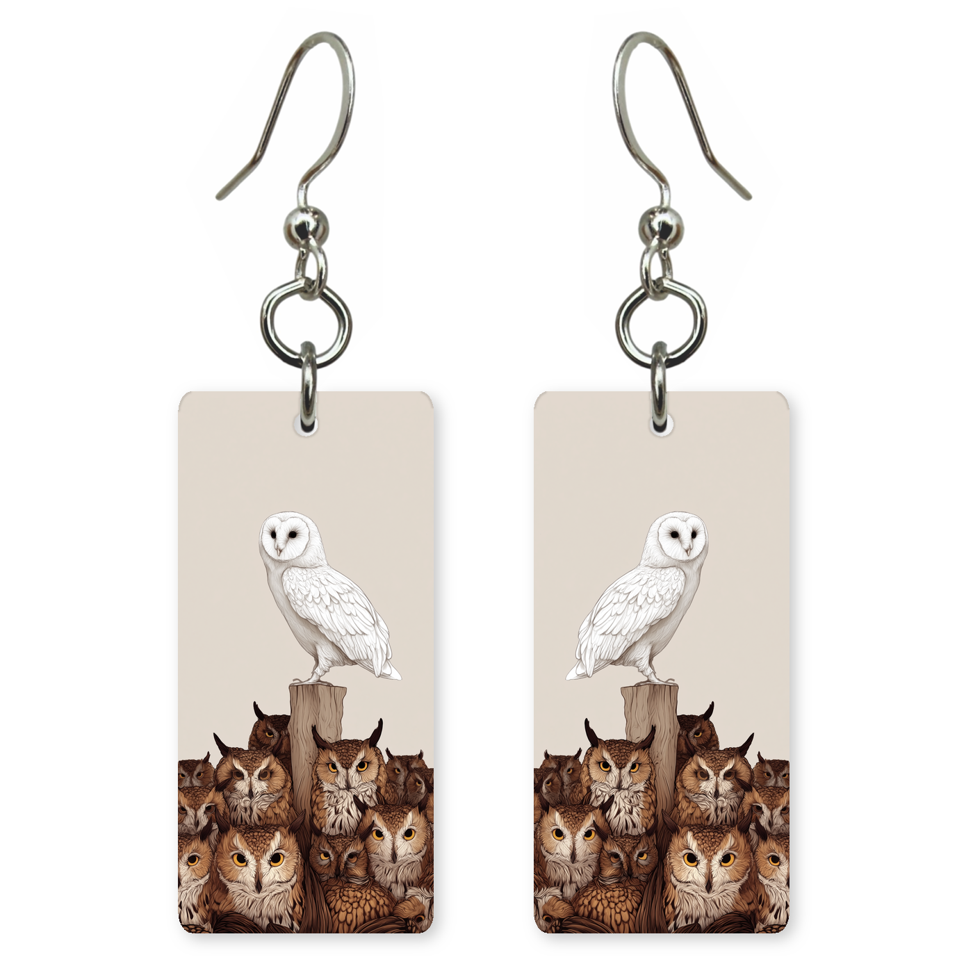White Barn Owl Earrings