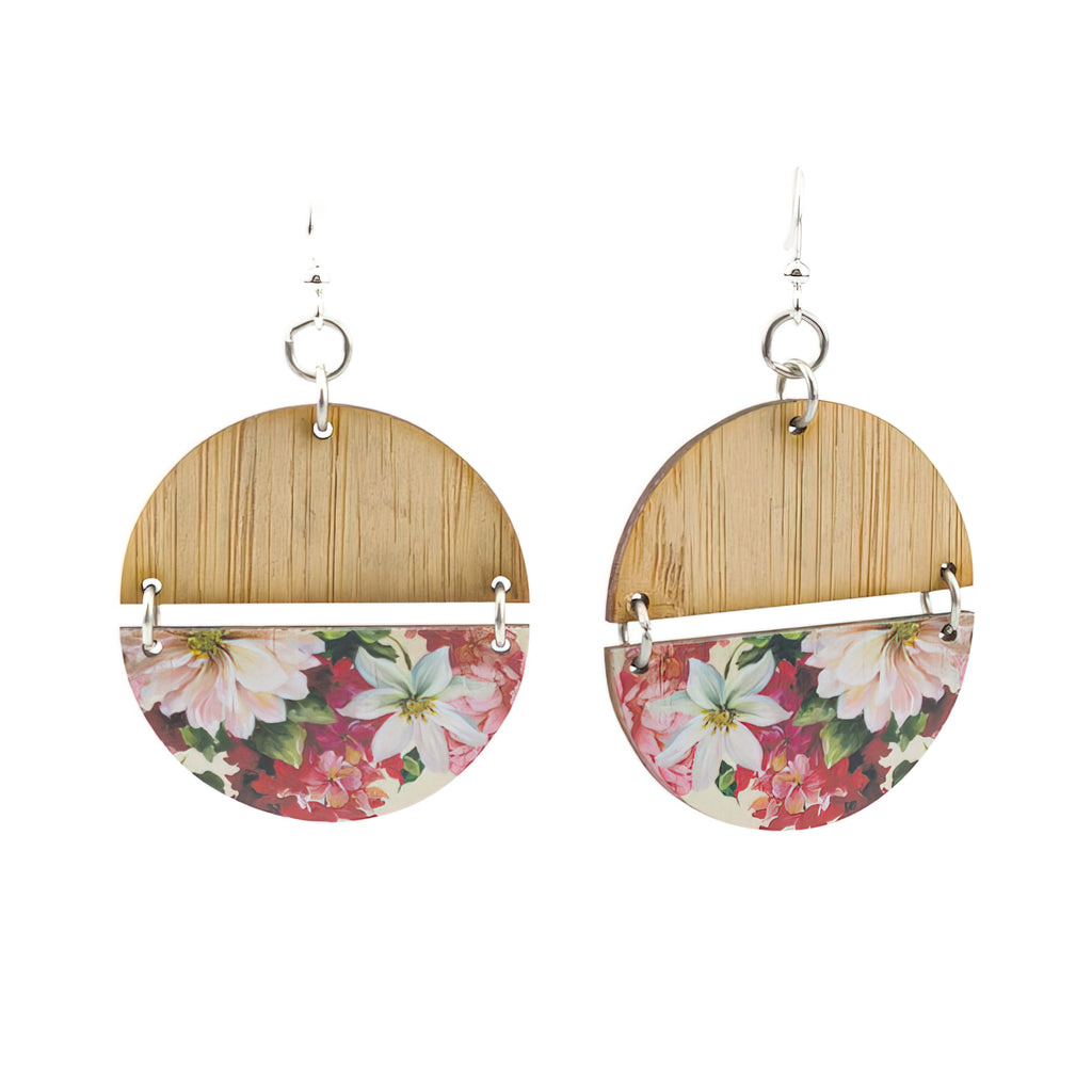 Floral Half Circle Bamboo Earrings #967