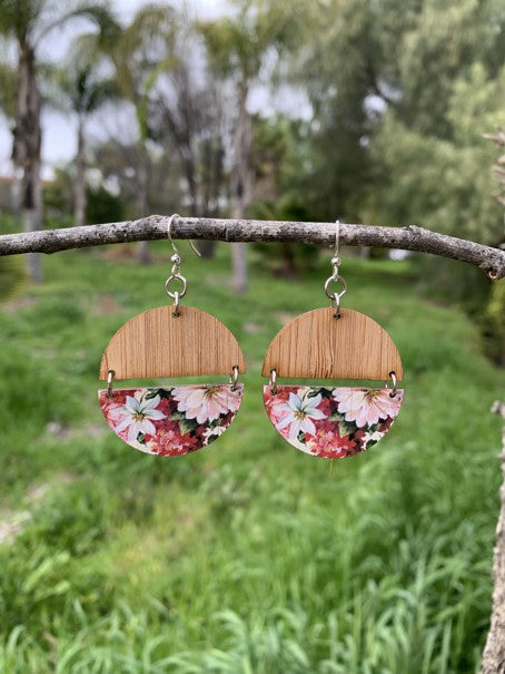 Floral Half Circle Bamboo Earrings #967