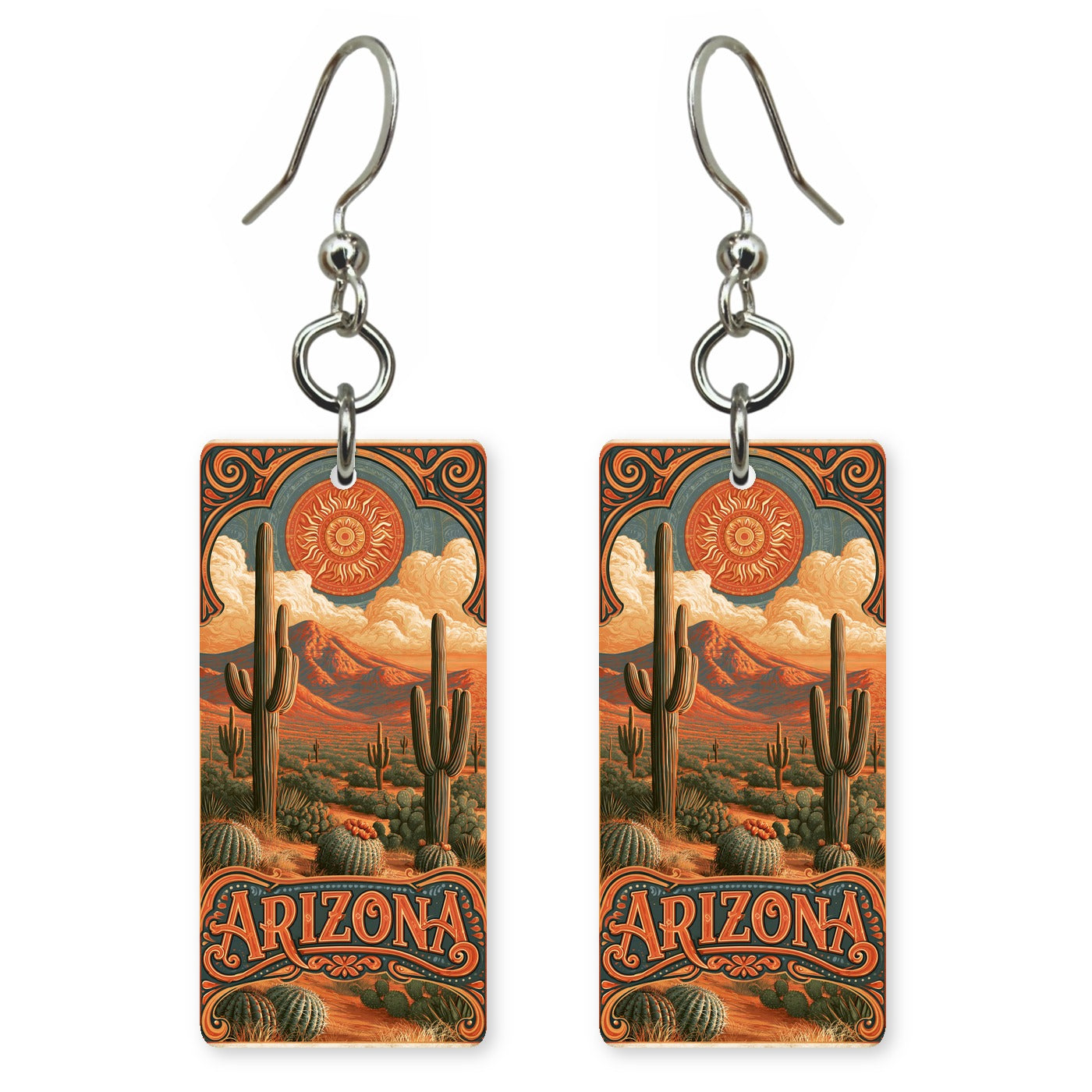AZ Desert Landscape 3 Custom Wood Earrings (CFW10)