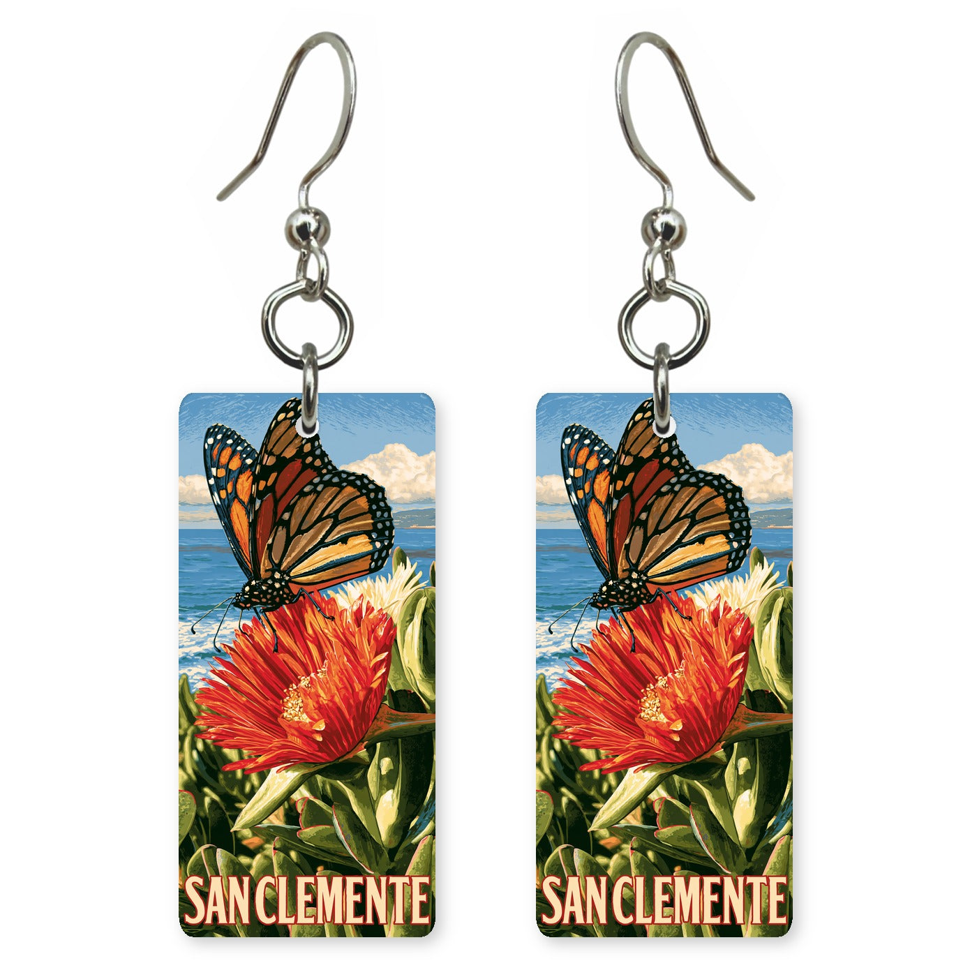CA Coastal Monarch 2 Custom Wood Earrings (CFW15)