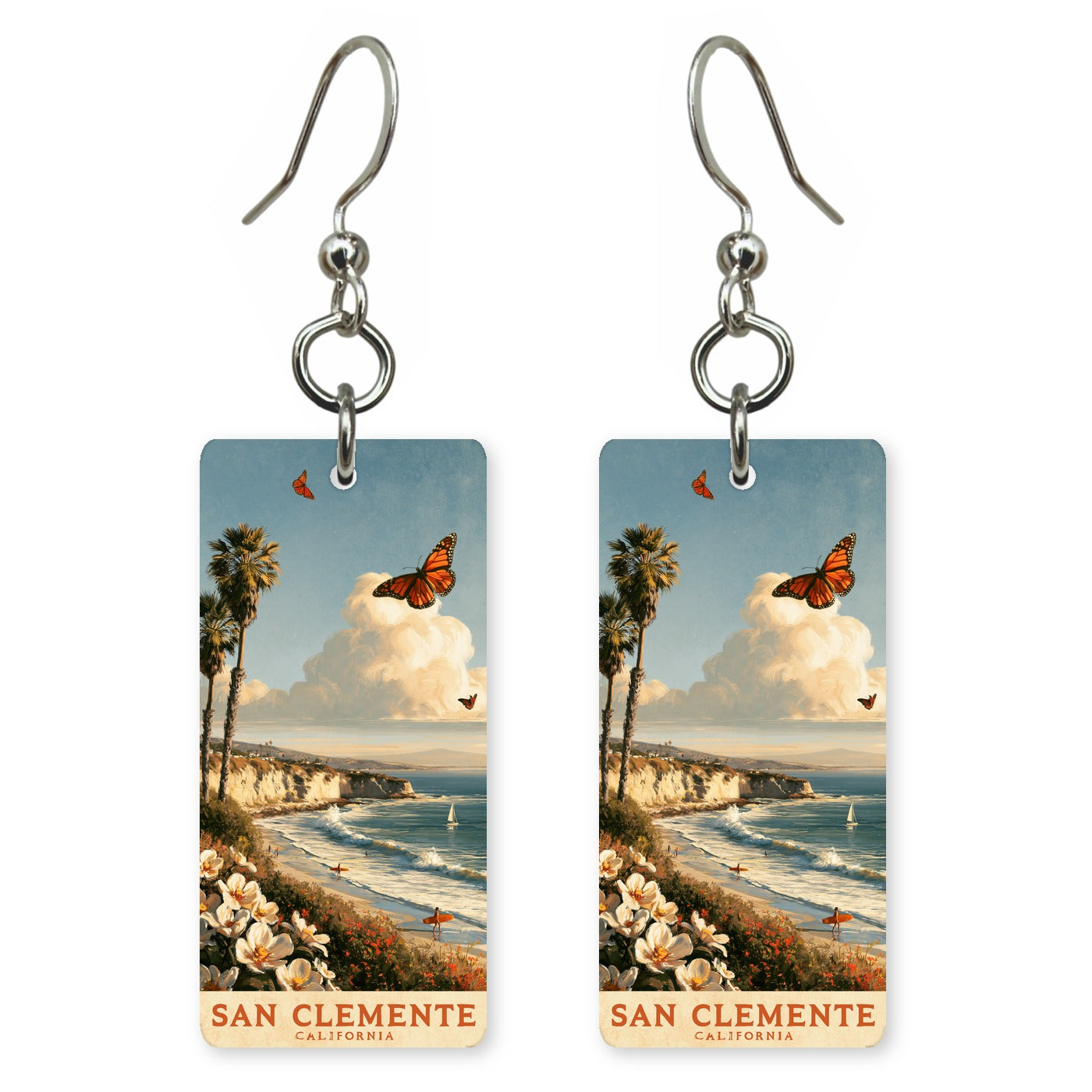 CA San Clemente Surf 1 Custom Wood Earrings (CFW16)