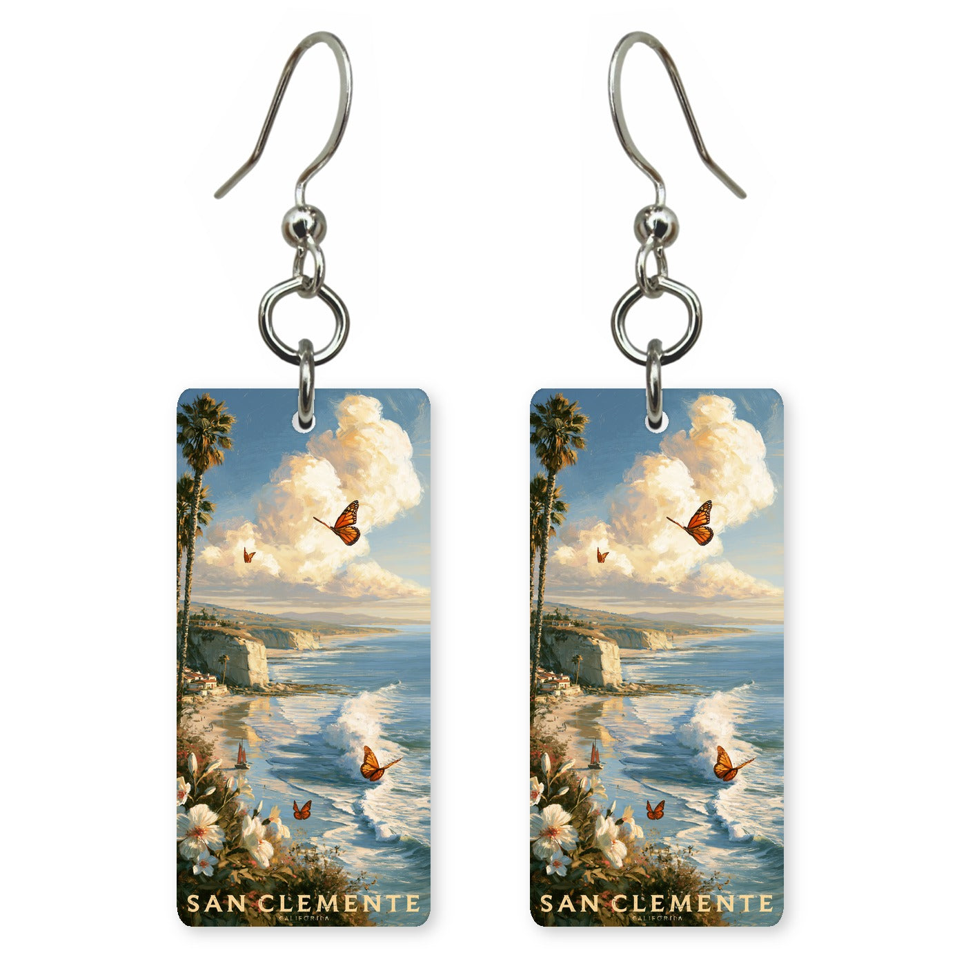 CA San Clemente Surf 2 Custom Wood Earrings (CFW17)