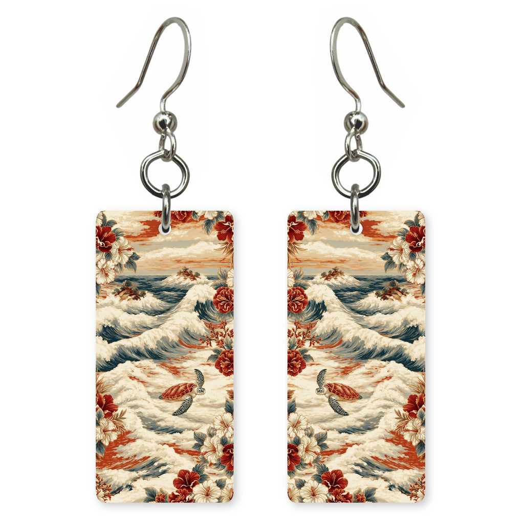 HI Turtle Waves Custom Wood Earrings (CFW22)