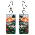 HI Stained Glass Turtle Sunset Custom Wood Earrings (CFW23)