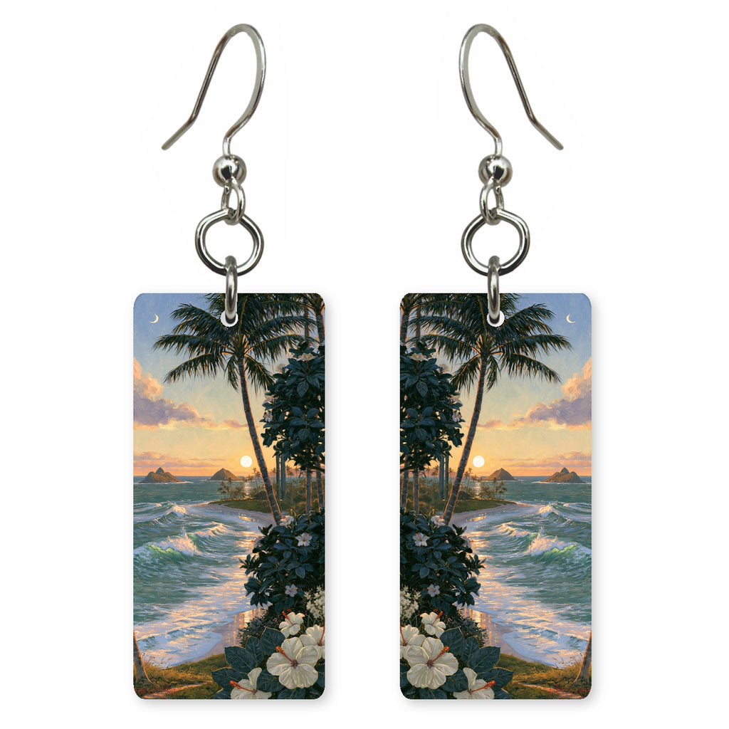 HI Mokulua Palm Sunset Custom Wood Earrings (CFW25)
