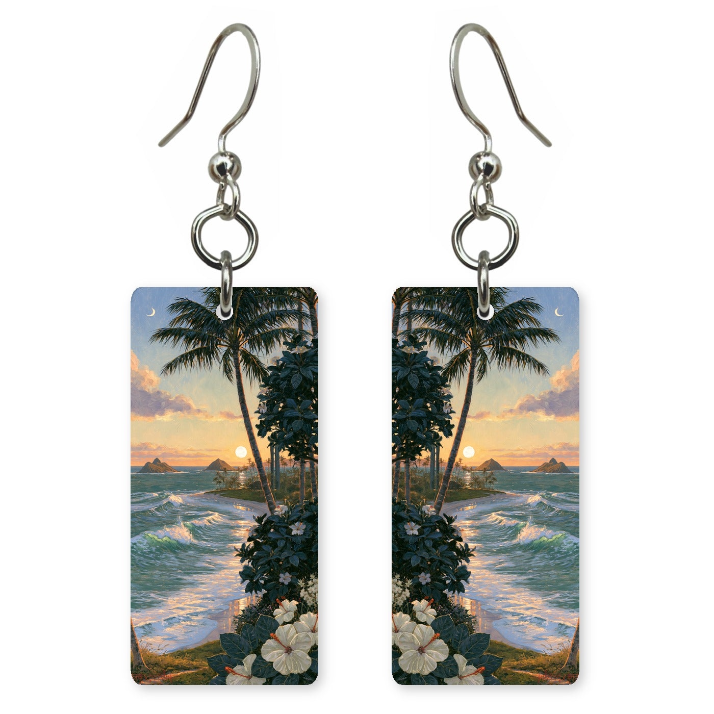 HI Mokulua Palm Sunset Custom Wood Earrings (CFW25)