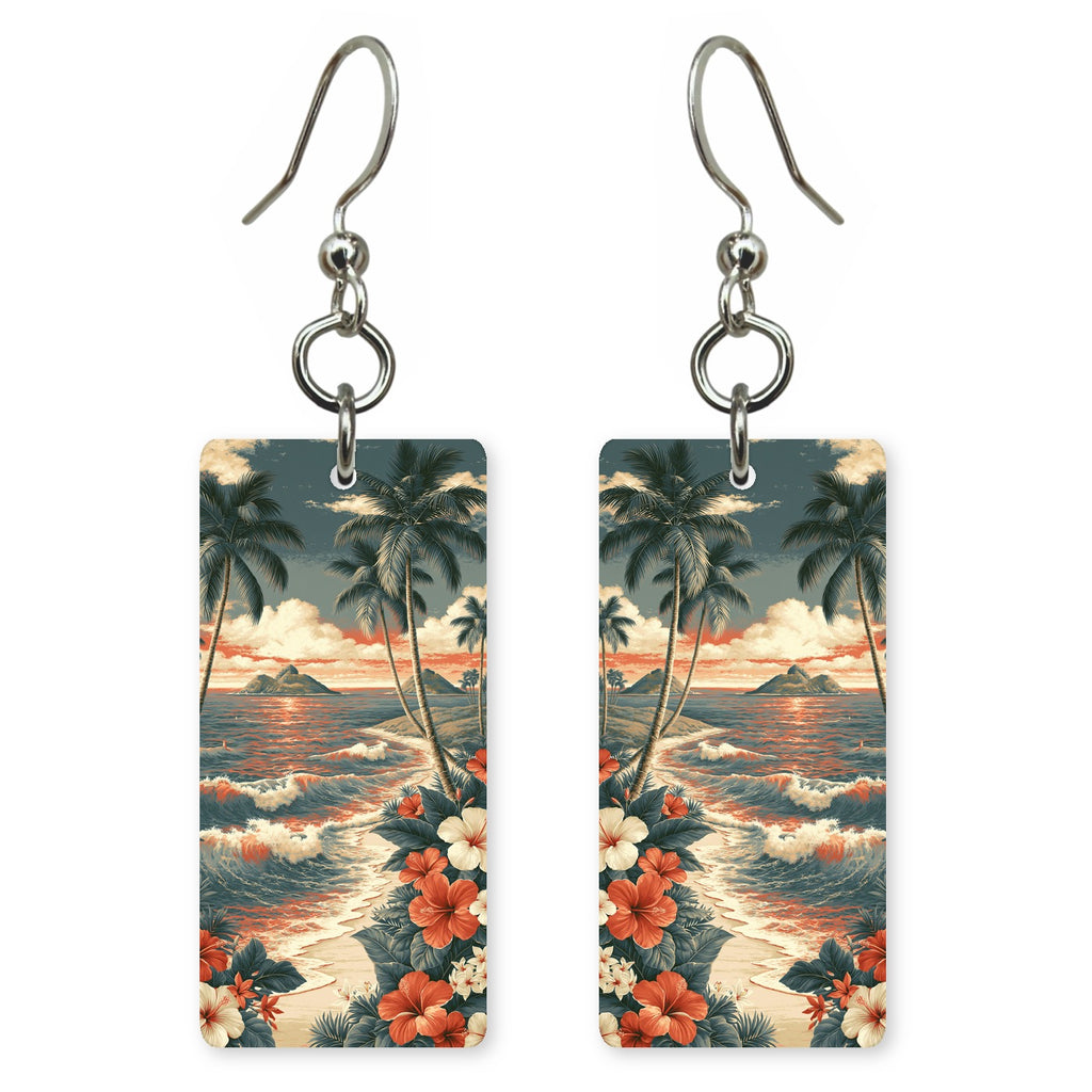 HI Mokulua Shoreline Palms Custom Wood Earrings (CFW26)