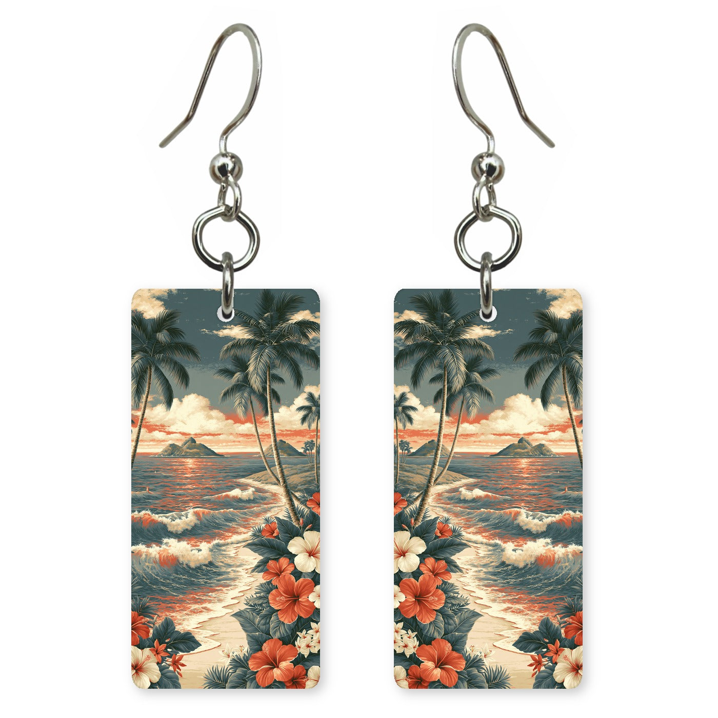 HI Mokulua Shoreline Palms Custom Wood Earrings (CFW26)