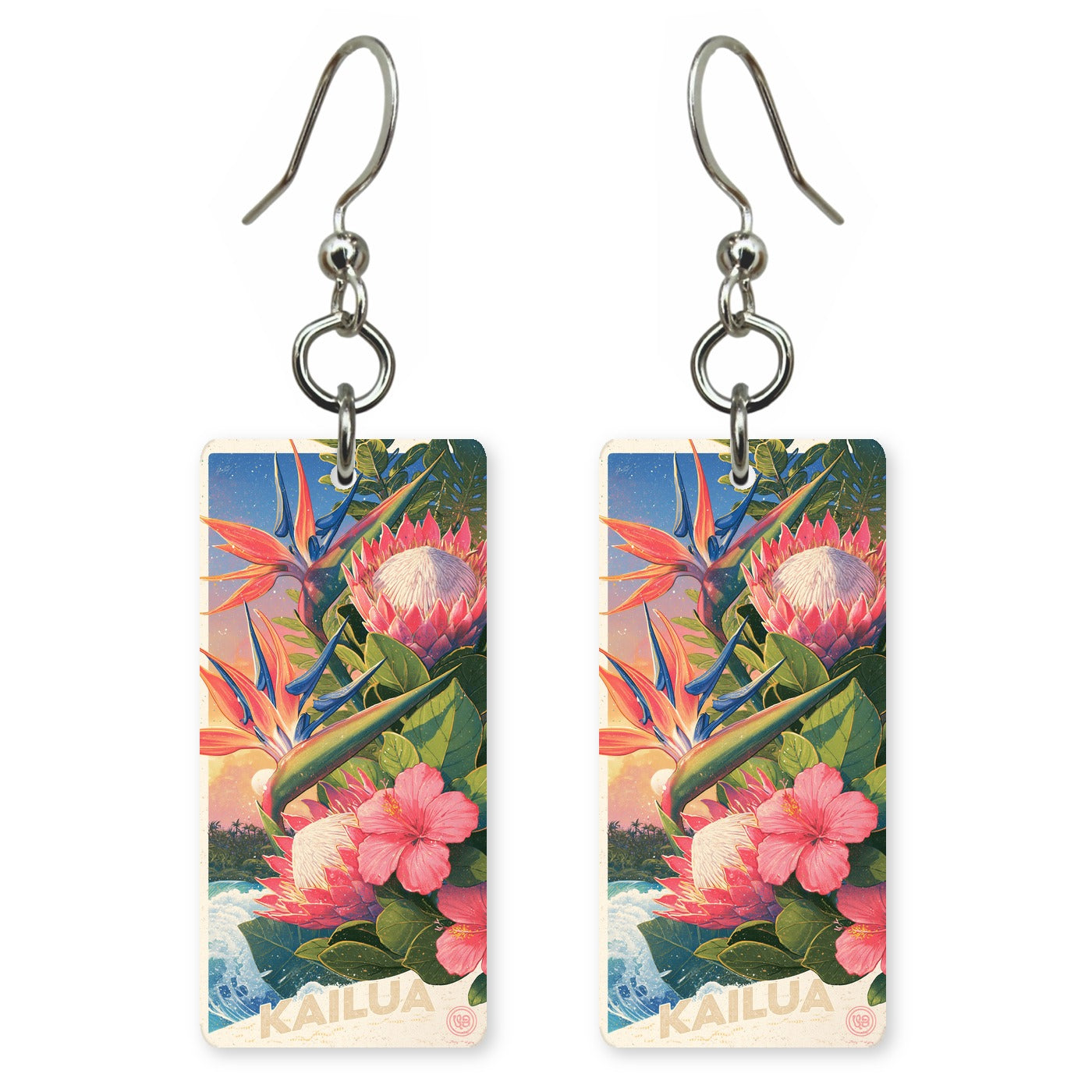 HI Kailua Tropical Florals 1 Custom Wood Earrings (CFW27)