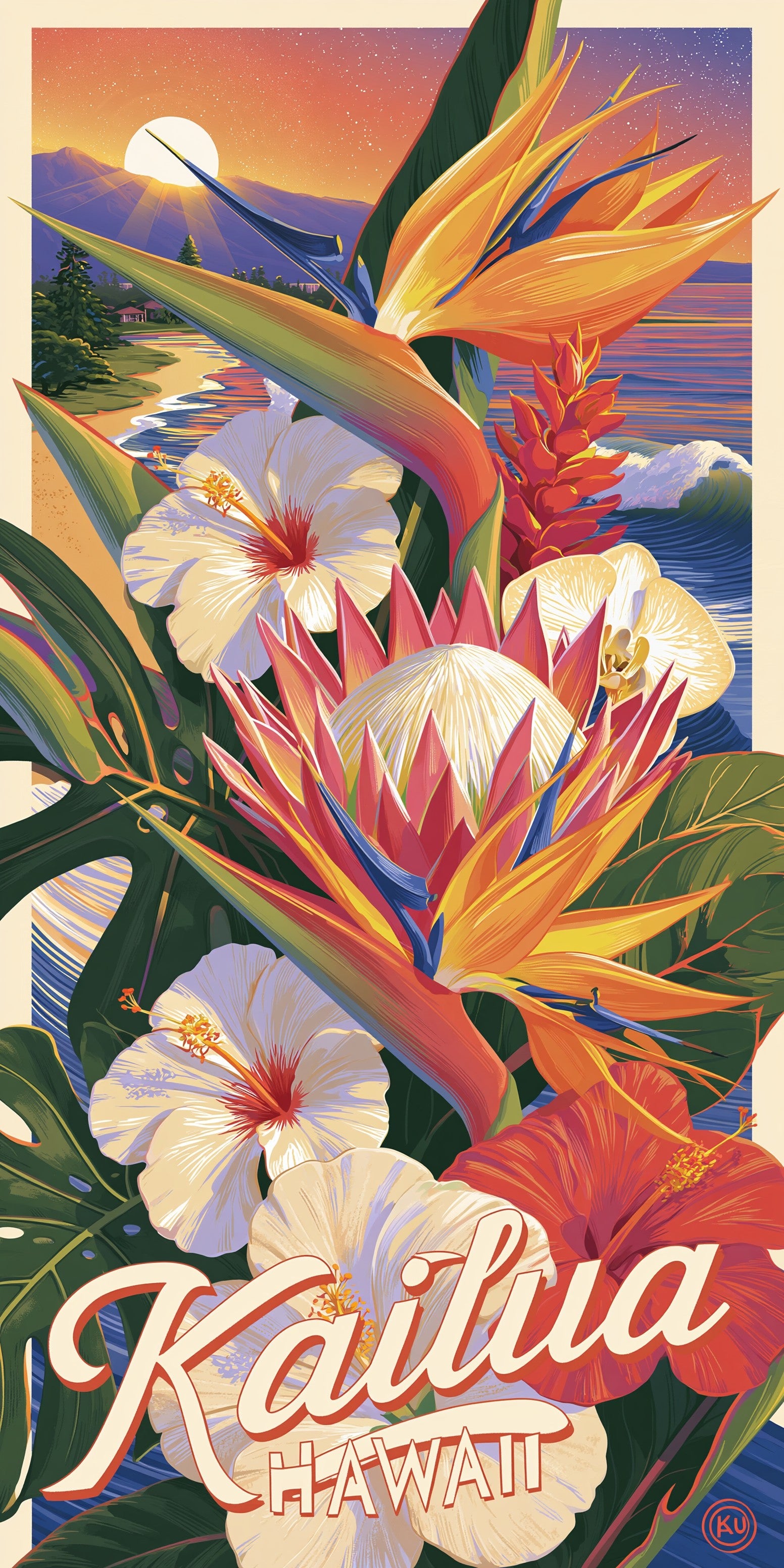HI Kailua Tropical Florals 2 Custom Wood Earrings (CFW28)