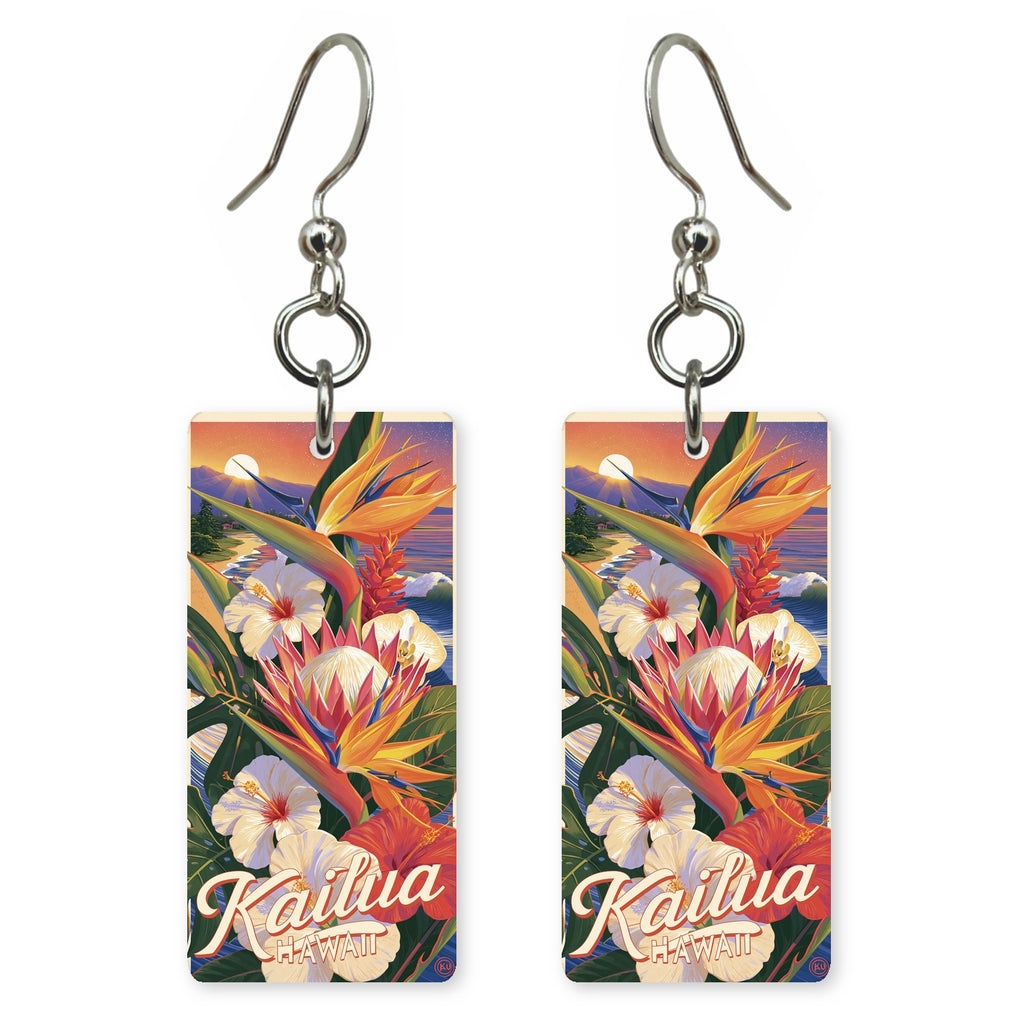 HI Kailua Tropical Florals 2 Custom Wood Earrings (CFW28)