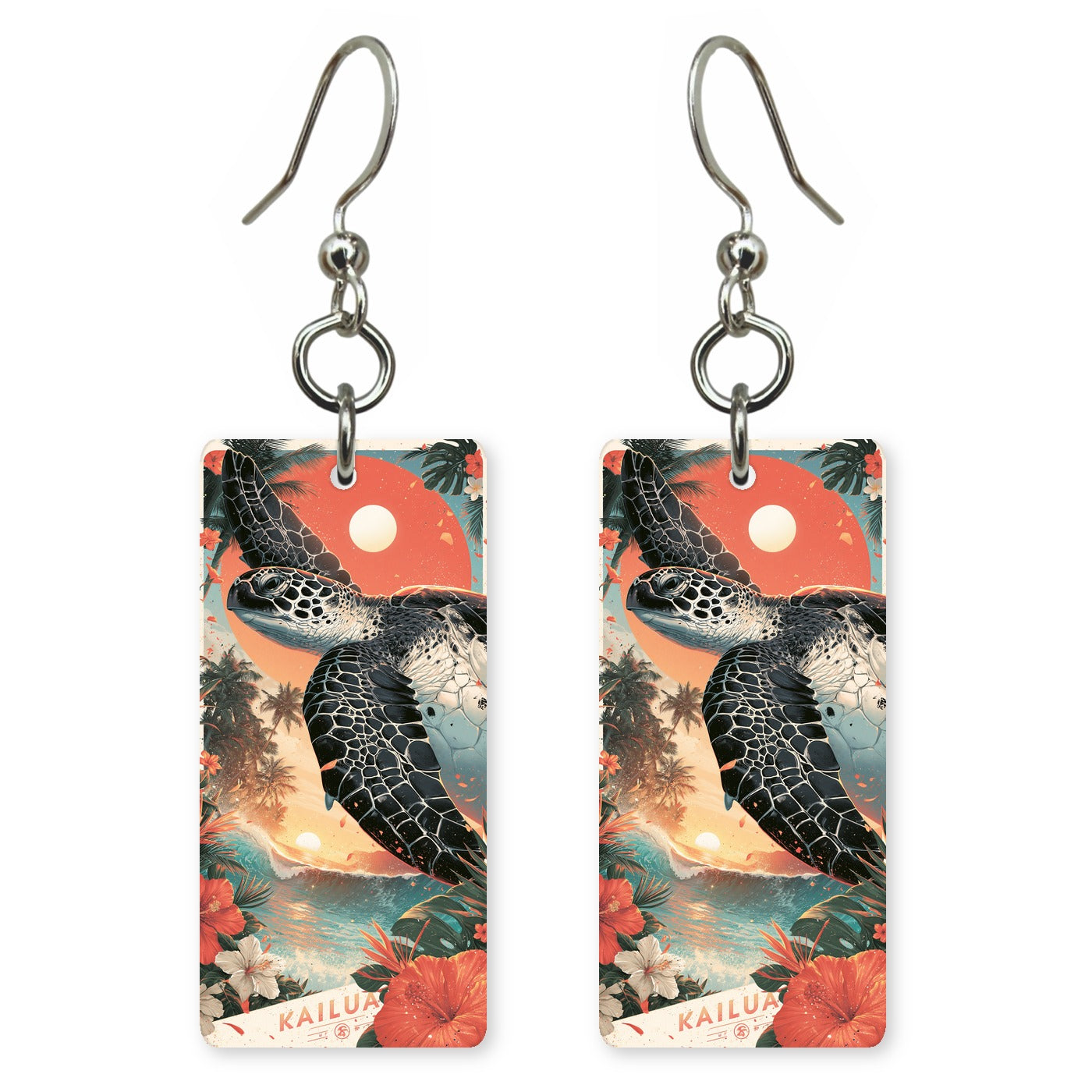HI Kailua Sea Turtle Custom Wood Earrings (CFW29)