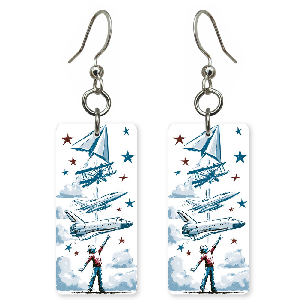 Paper Plane to Shuttle Kid Custom Wood Earrings (CFW30-T)
