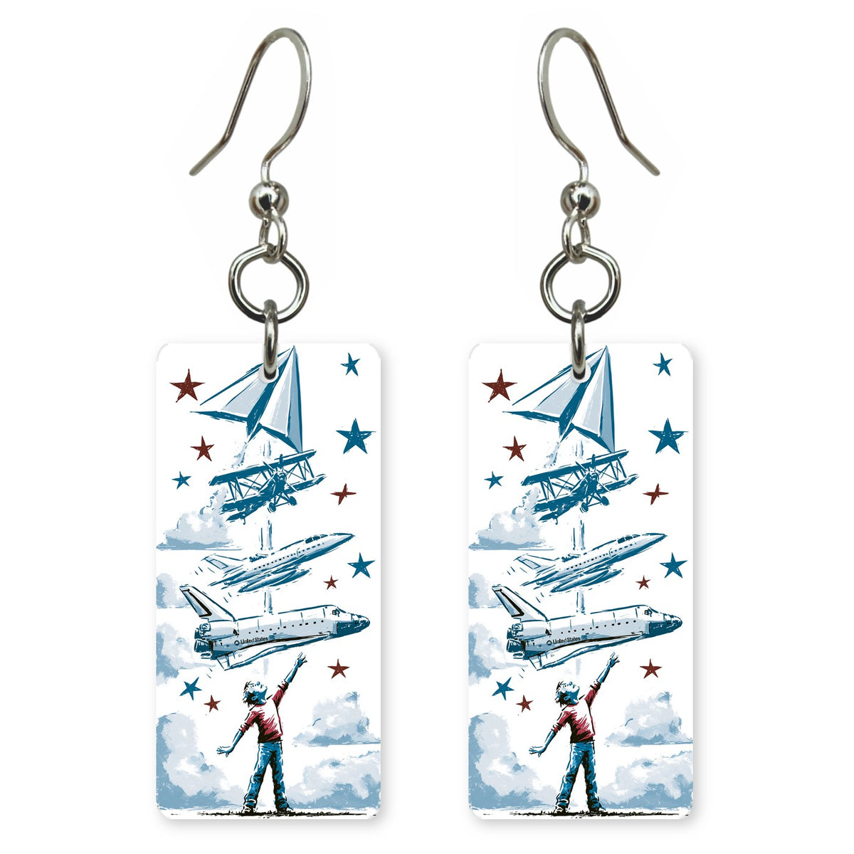 Paper Plane to Shuttle Kid Custom Wood Earrings (CFW30-T)