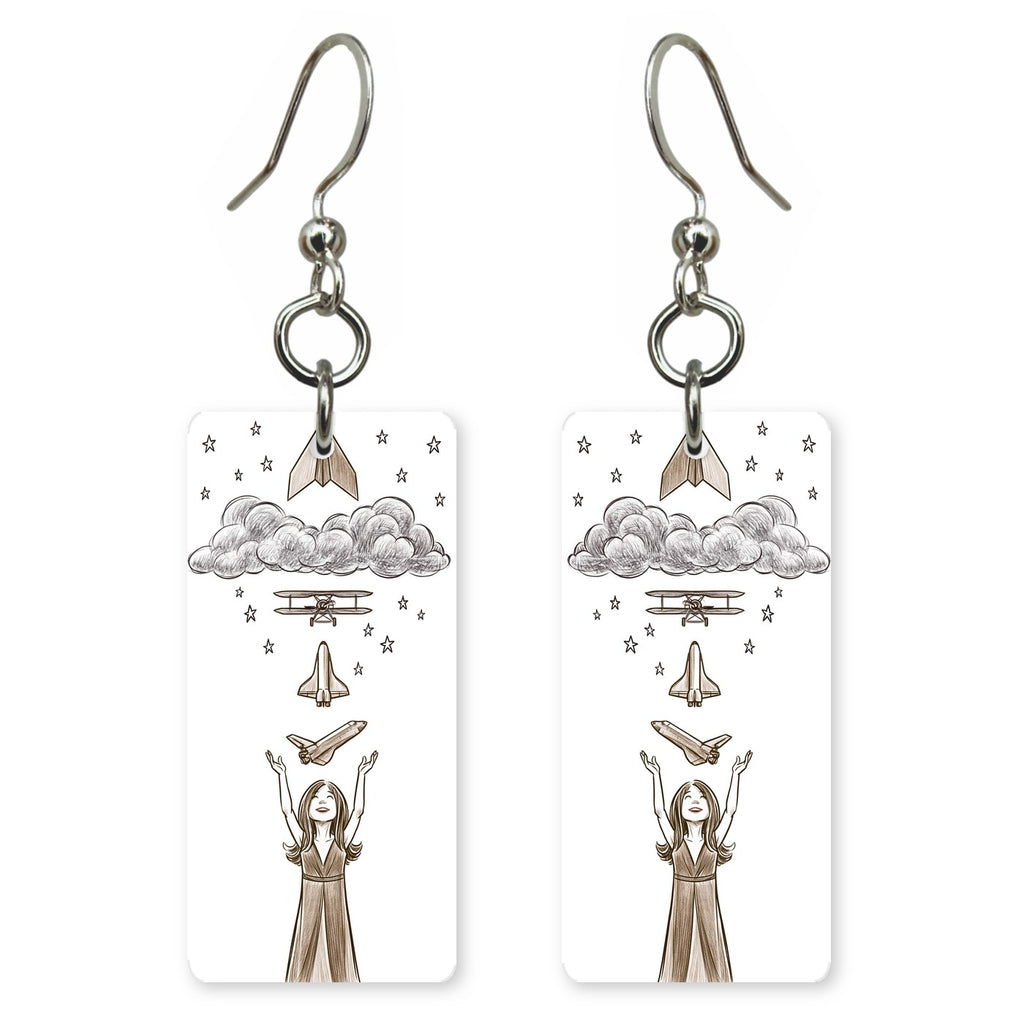 Paper Plane to Shuttle Sketch Custom Wood Earrings (CFW31)