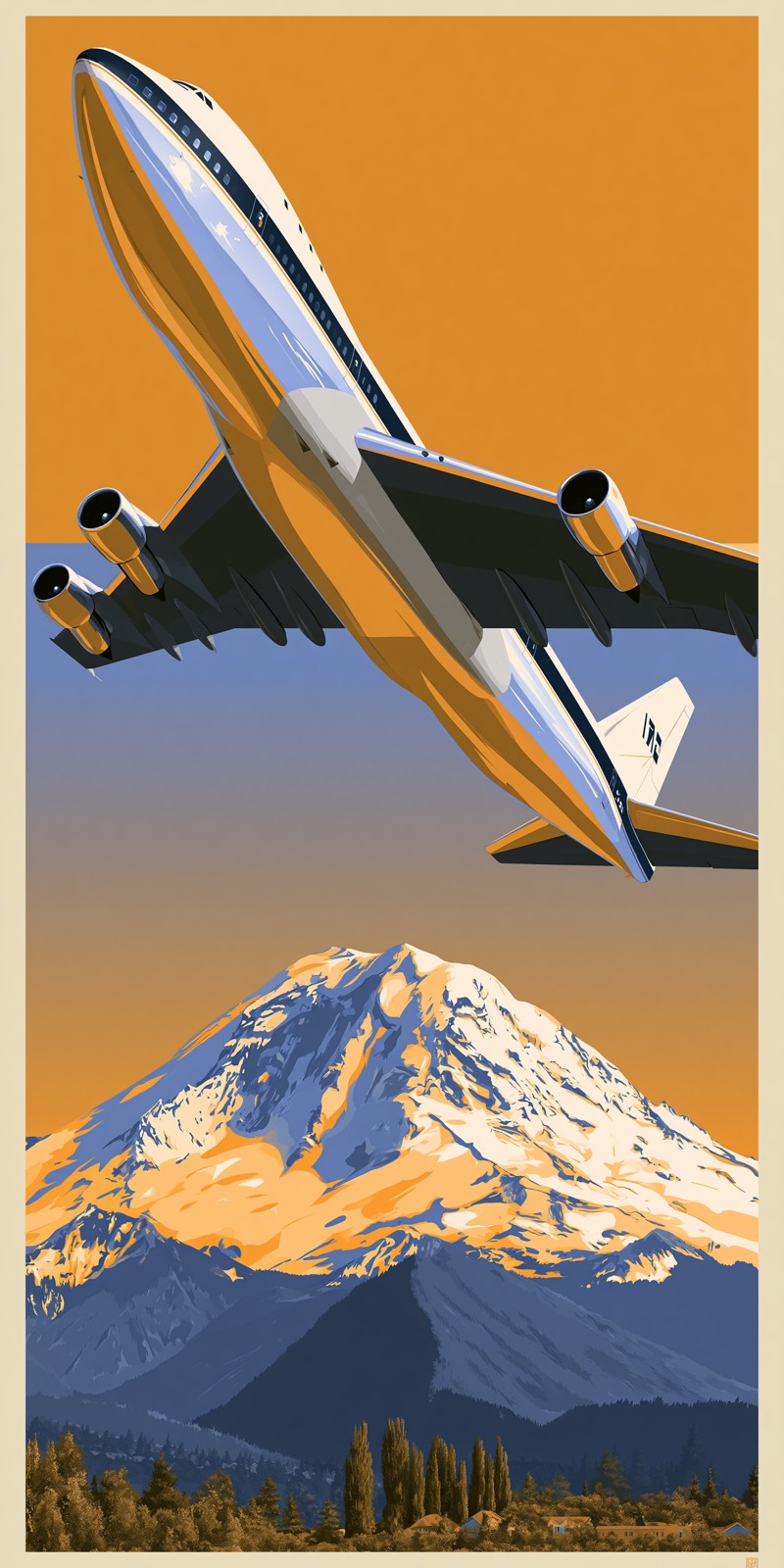 First 747 Over Rainier Sunset Custom Wood Earrings (CFW34)