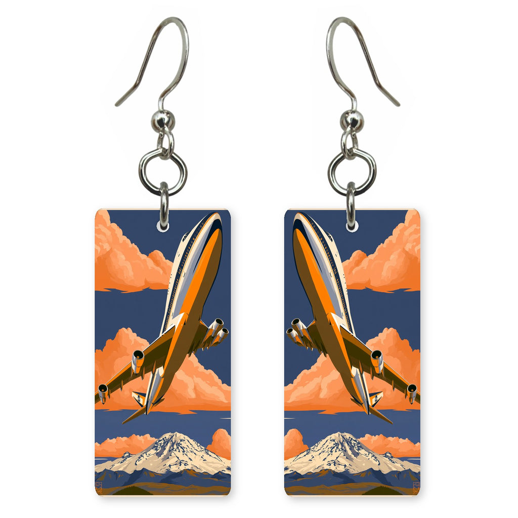 First 747 Rainier Clouds Custom Wood Earrings (CFW35)