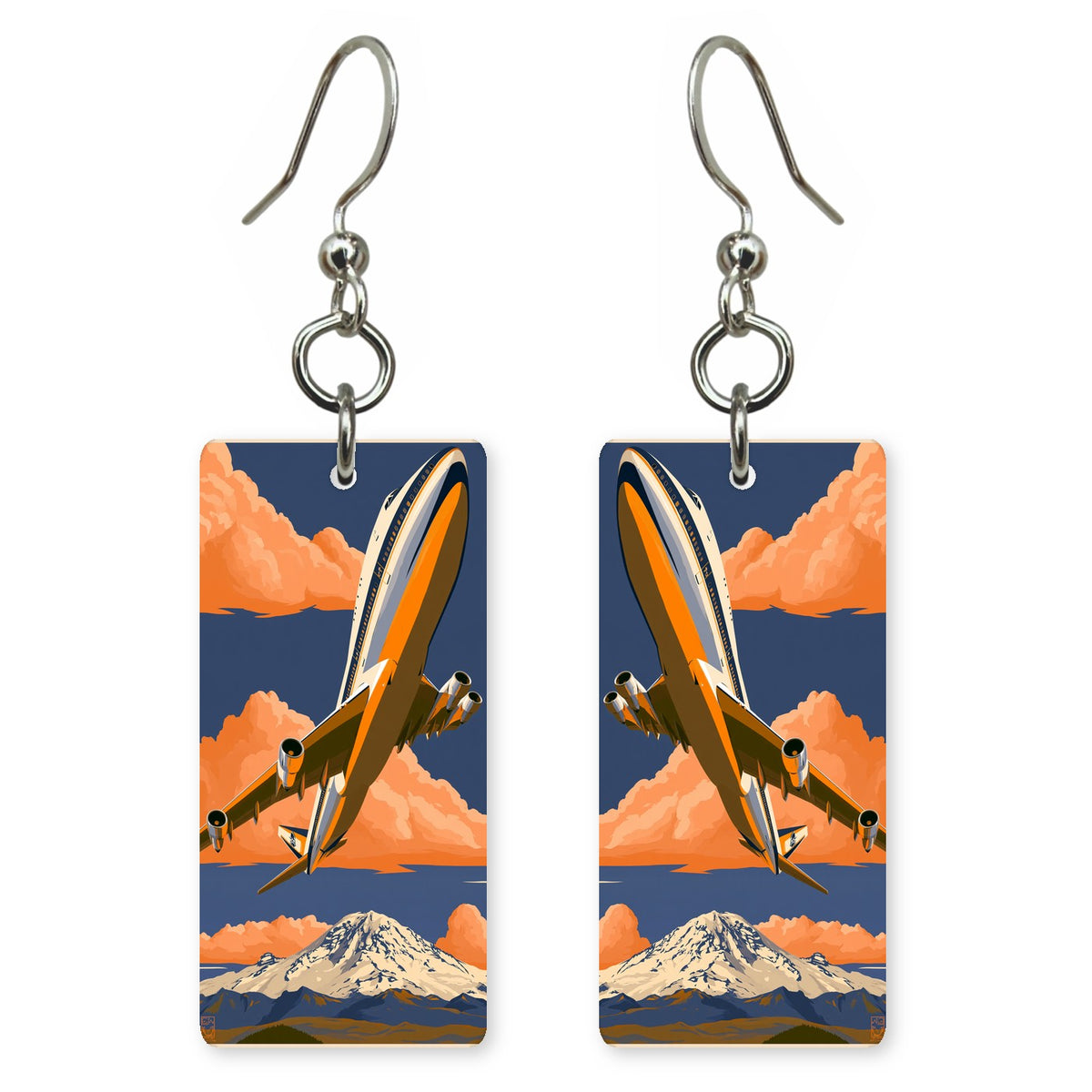 First 747 Rainier Clouds Custom Wood Earrings (CFW35)