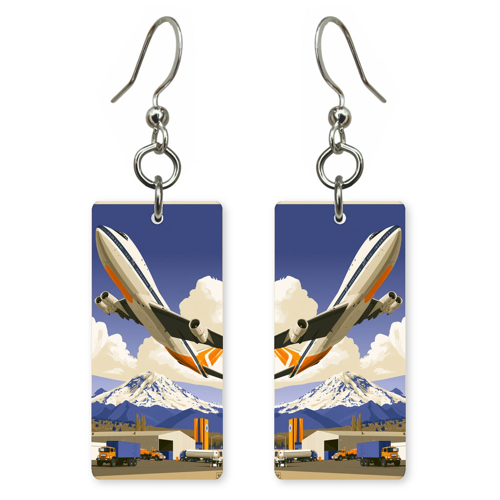 First 747 Boeing Field Custom Wood Earrings (CFW37)