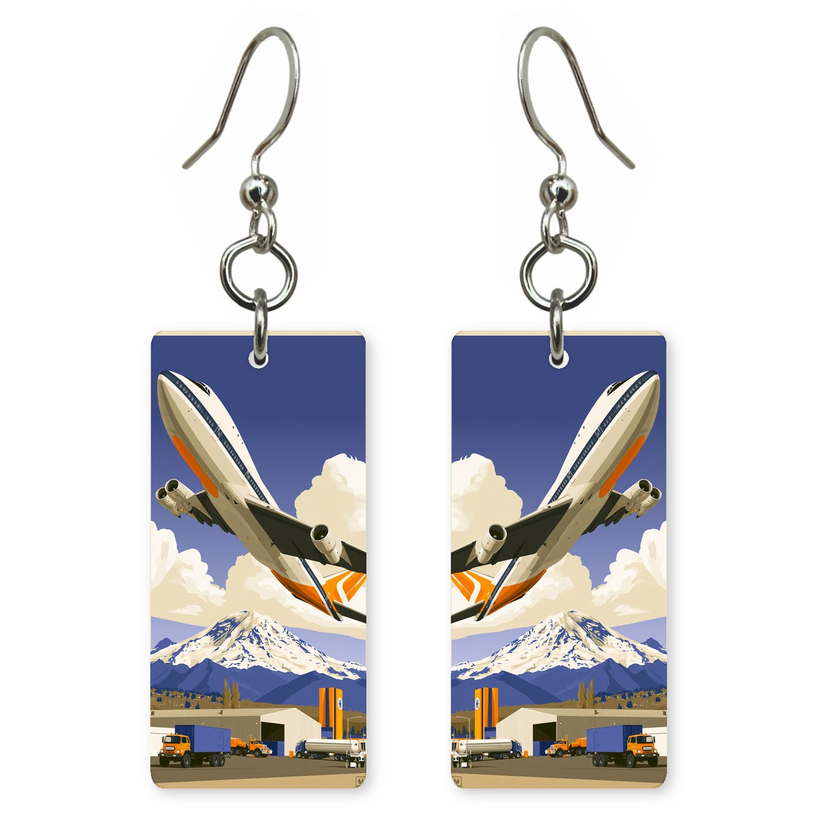 First 747 Boeing Field Custom Wood Earrings (CFW37)