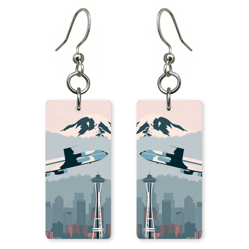 Jet Air Force One Space Needle Custom Wood Earrings (CFW38)