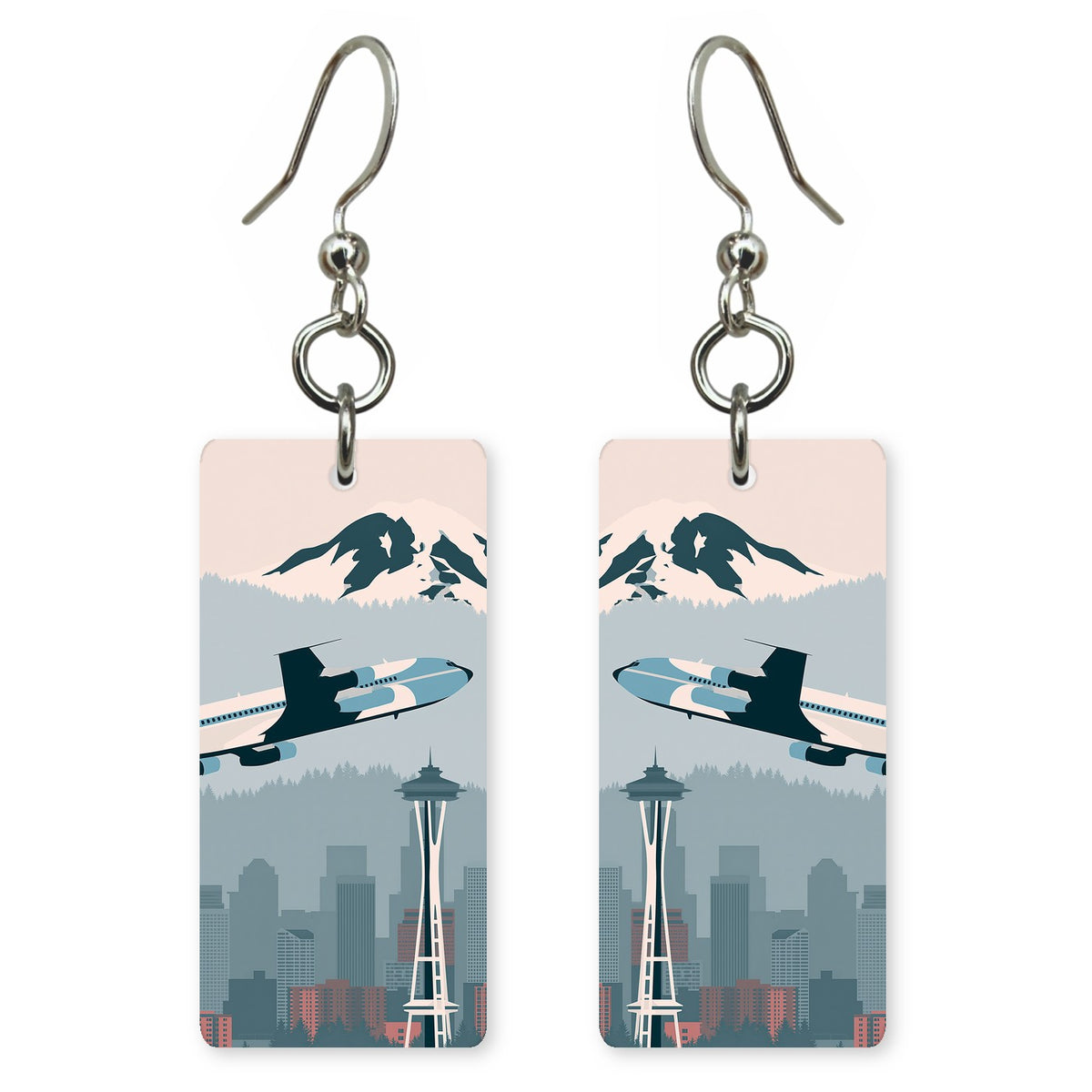 Jet Air Force One Space Needle Custom Wood Earrings (CFW38)
